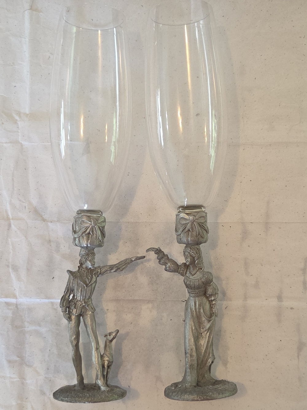 Maurus Gallo Fine Pewter/Crystal Romeo & Juliet Holding Hands Flutes Signed 2000